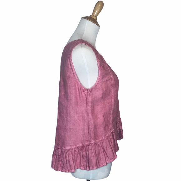 Sunday St Tropez Pink Linen Ruffle Tank S - Picture 3 of 14